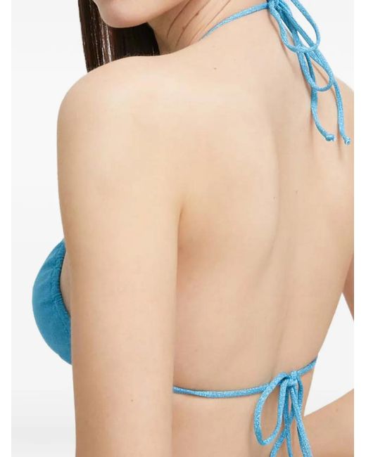 Mc2 Saint Barth Blue Levante Glitter-Effect Ruched Bikini Top