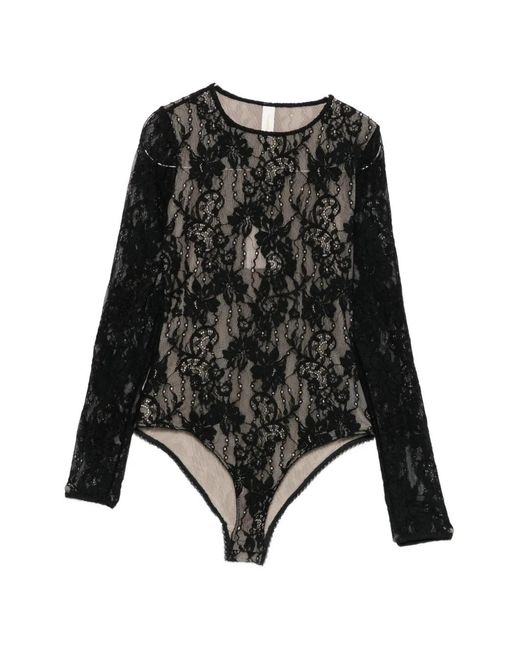 Zimmermann Black Lace-Panelled Long-Sleeve Bodysuit