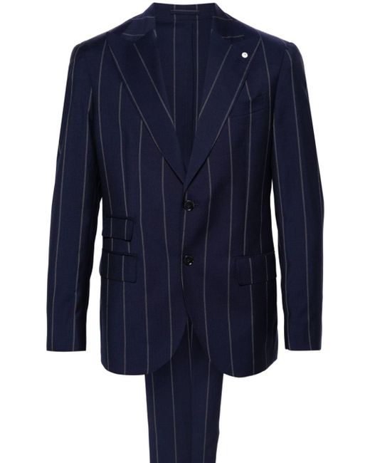 Luigi Bianchi Blue Striped Single-breasted Suit for men