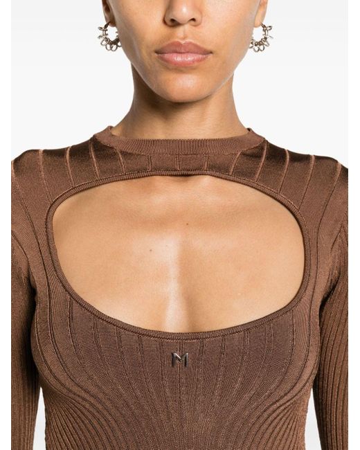 Mugler Brown Cut-out Ribbed-knit Sweater