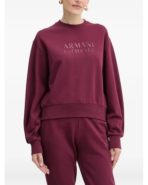 ARMANI EXCHANGE Purple Logo Crew Neck Top