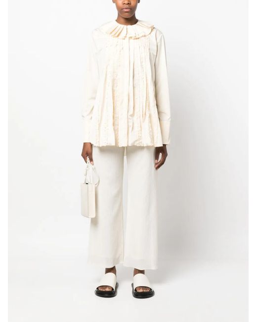 Jil Sander Natural Ruffle-Collar Long-Sleeve Blouse
