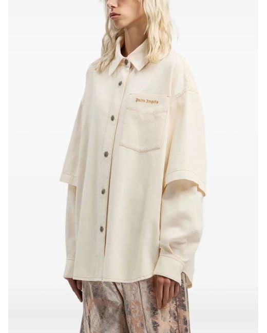 Palm Angels White Hybrid Buttoned Overshirt
