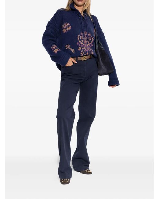 Etro Blue Lace-Up Embroidered Sweater