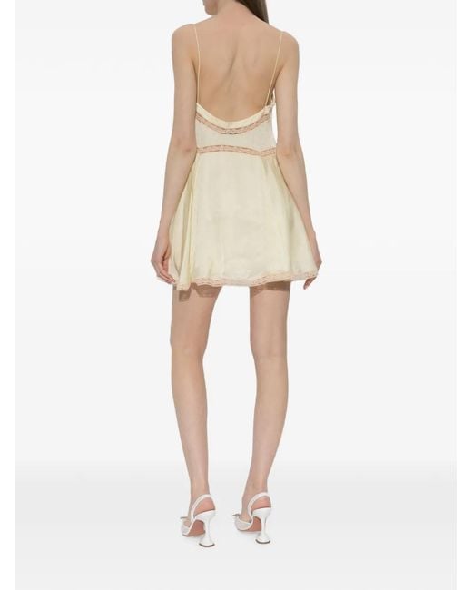 Self-Portrait Natural Lace-Trim Polka-Dot Mini Dress