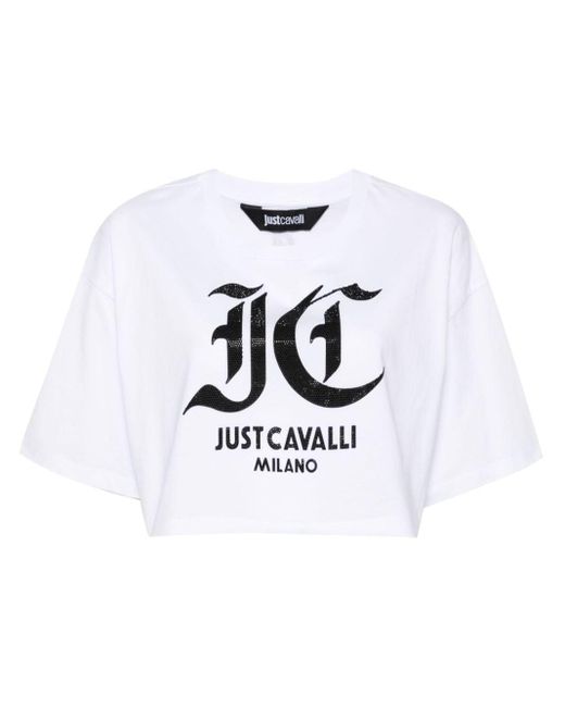 Just Cavalli White T-Shirt mit Kristall-Logo