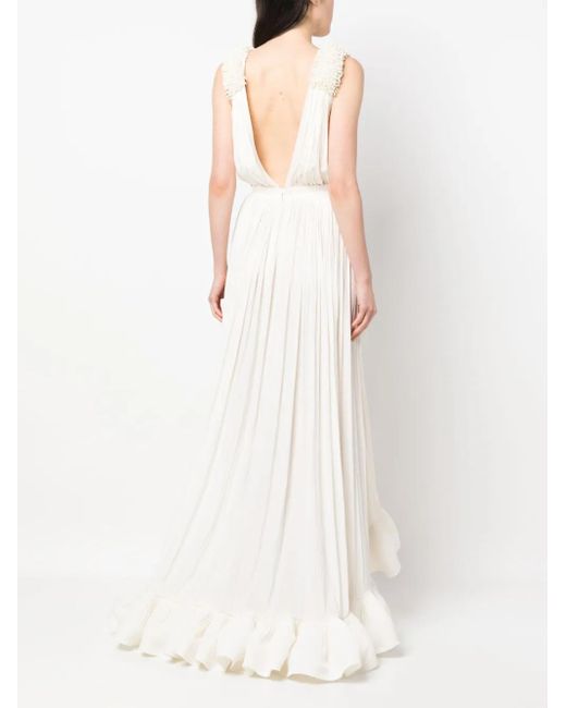 Lanvin White Sleeveless Ruffle-Hem Dress
