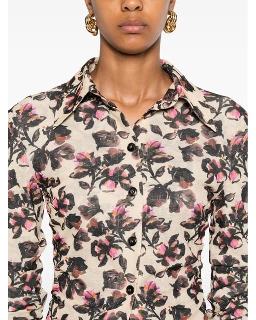 Nanushka Natural Floral-Print Long-Sleeved Shirt