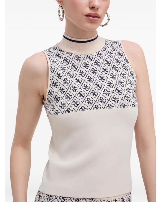 Guess White Patterned High-Neck Tank Top