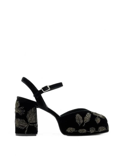 Castaner Black Embroidered Velvet Pumps
