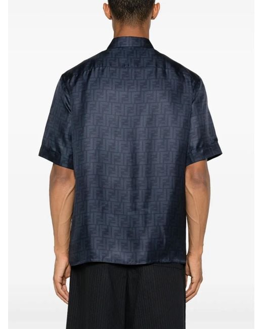 Fendi Blue Ff Silk Shirt for men