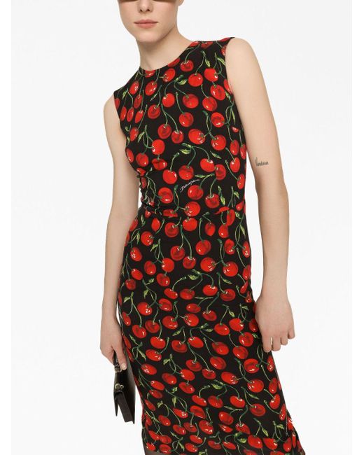 【DOLCE&GABBANA】チェリープリント ノースリーブドレス DOLCE&GABBANA チェリープリント ノースリーブ ミディ丈 ドレス