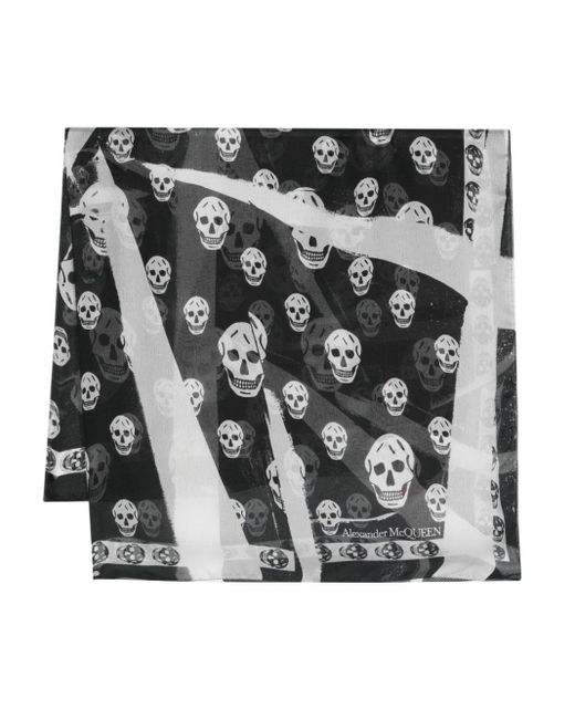 Alexander McQueen Black Seidenschal mit Totenkopf-Print