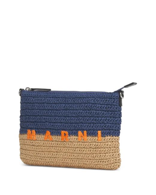Marni Blue Woven Lettering Messenger Bag for men