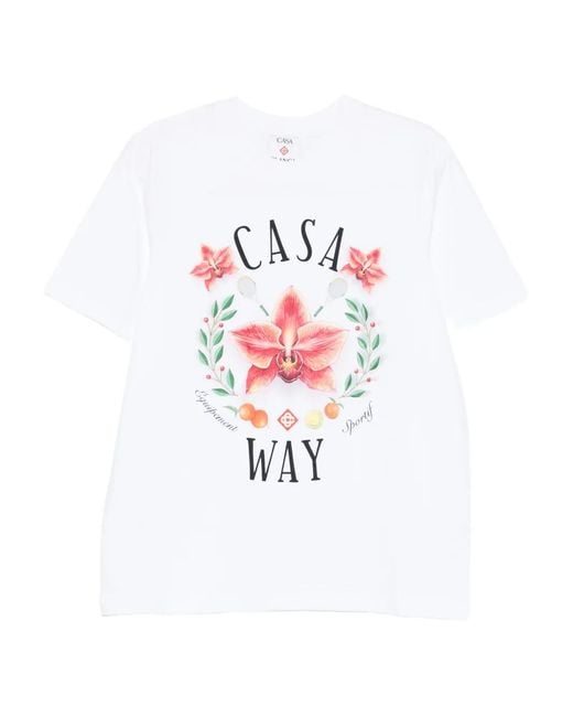 Casablanca White "Casa Way Orchid Print" Classic T-Shirt for men