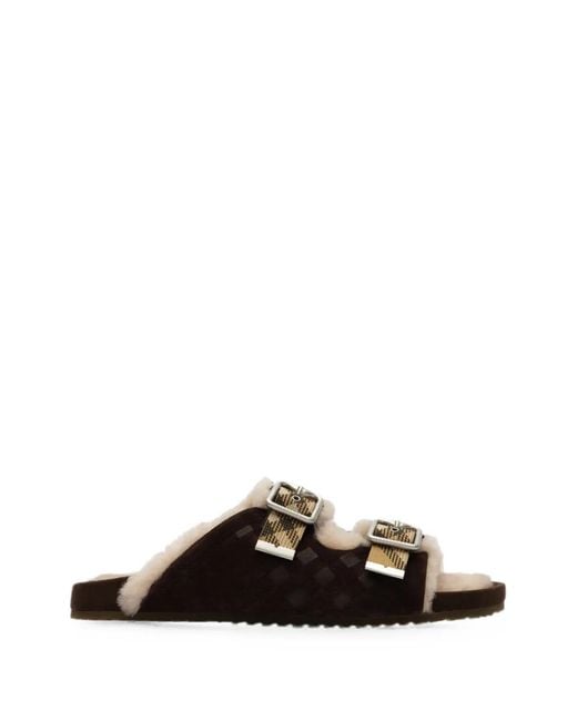 Burberry Black Check Shearling Urchin Sandals for men