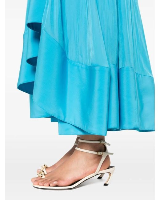 Lanvin Blue Asymmetric Charmeuse Maxi Skirt