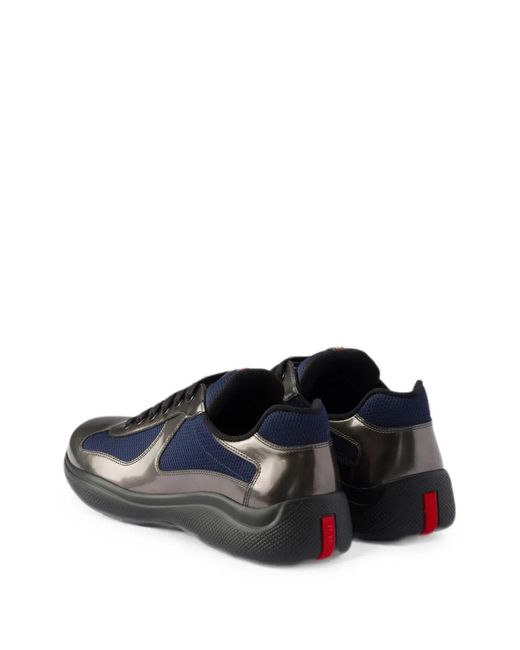 Prada Blue America's Cup Metallic-Leather And Bike-Fabric Sneakers for men