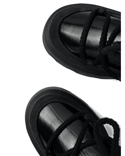 Inuikii Black Lace-Up Patent Combat Boots