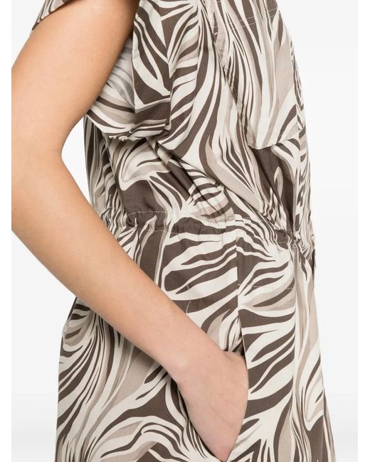 Panicale White Patterned Collared Midi Dress