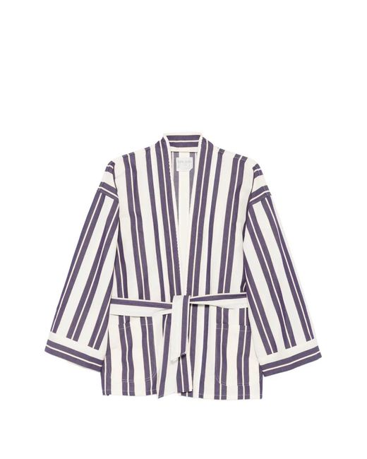 Forte_forte White Veste Rayée À Taille Ceinturée