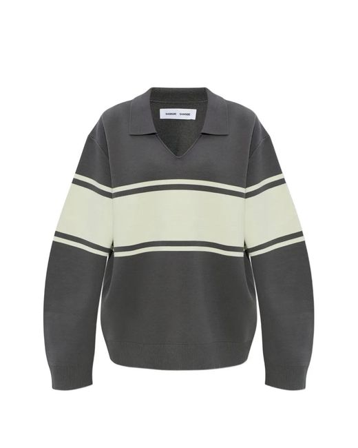 Samsøe & Samsøe Gray Saanne Striped Collared Sweatshirt