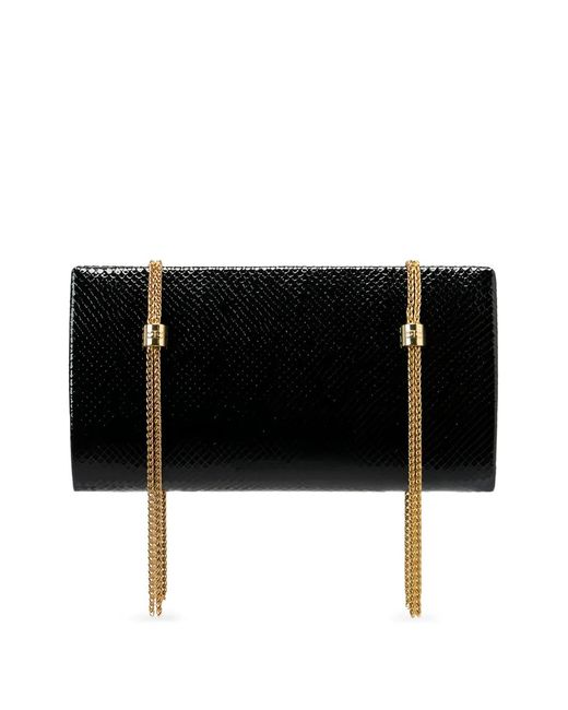 Elisabetta Franchi Black Python Texture Chain Clutch Bag