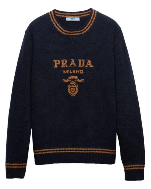 Prada Blue Crew-Neck Cashmere Jumpe
