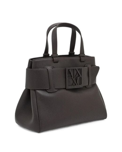 ARMANI EXCHANGE Black Logo-Plaque Grained Tote Bag