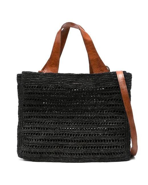 IBELIV Black Nosy Straw Tote Bag