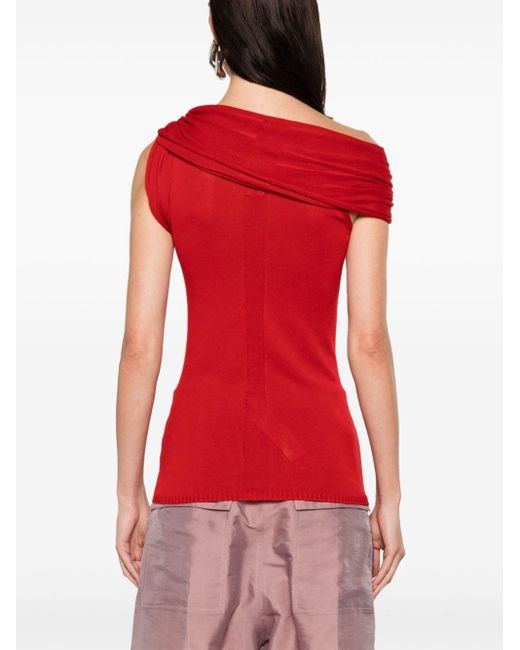 Rick Owens Red Twisted-neckline Knitted Tank Top