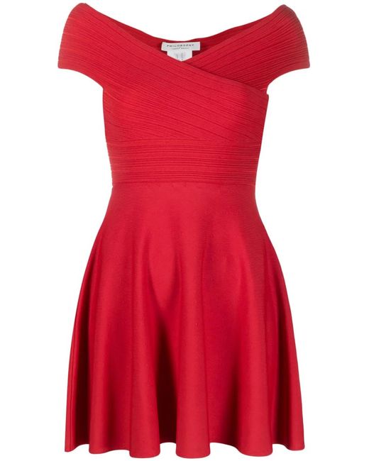 Philosophy Di Lorenzo Serafini Red Short-Sleeve Pleated Minidress