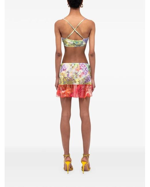 Donde Esteban Yellow Mesh Ruffled Mini Skirt