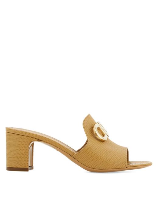 Ferragamo Metallic Mid Heels Slide With Gancini Buckle