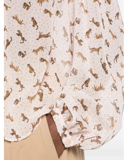 iBlues Pink Pussy-Bow-Collar Animal-Print Blouse