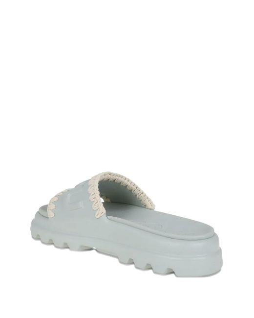 Mou White Logo-Embossed Slides