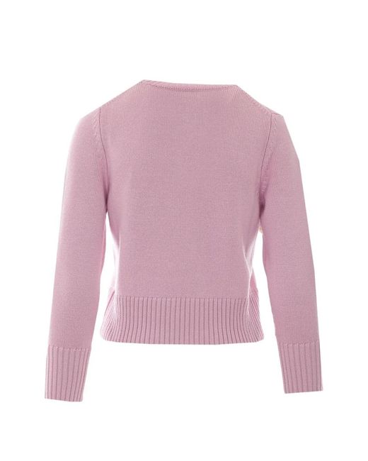 Alpha Studio Pink Ribbed-Trim Crew-Neck Sweater