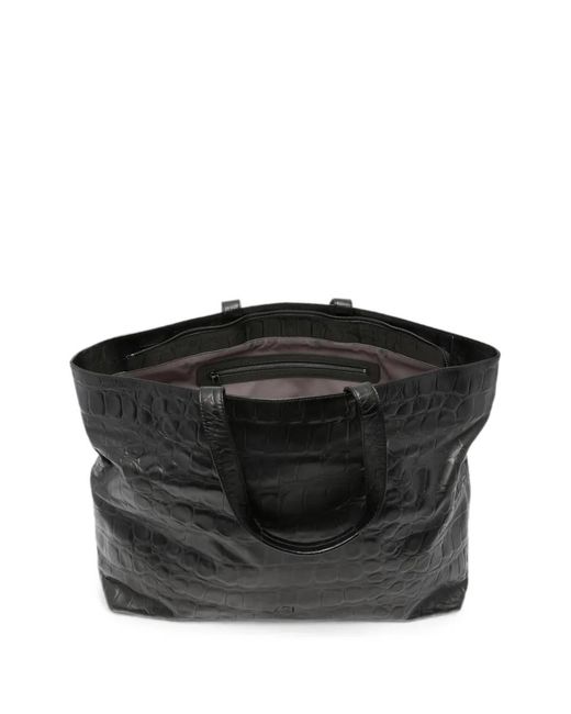 AUTENTICA 504 Black Croc-Effect Leather Shoulder Bag