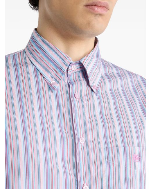 Etro Purple Striped Pegaso-Embroidered Shirt for men