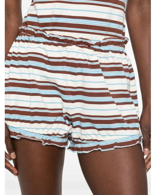Posse White Nadine Ruffled Striped Shorts