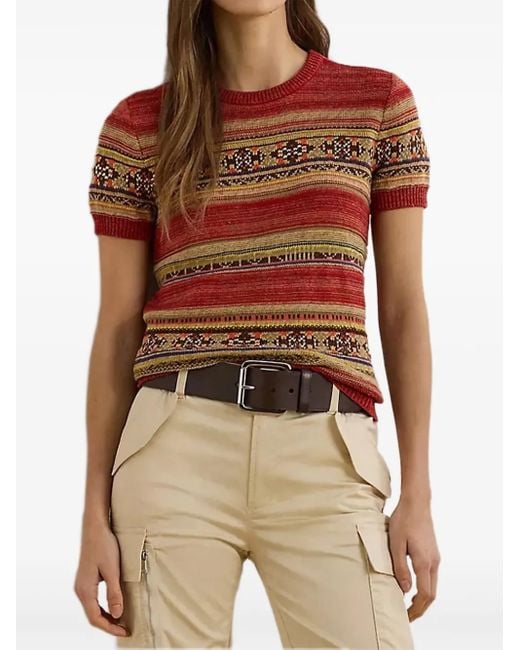 Maglione A Righe Con Maniche Corte di Ralph Lauren in Red