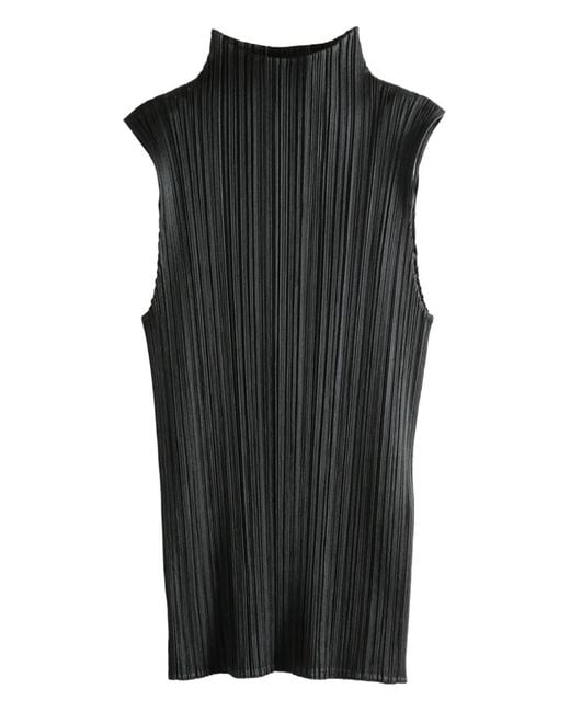 Pleats Please Issey Miyake Black Pleated High-Neck Top