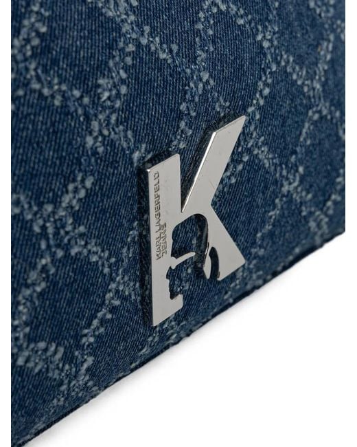 Karl Lagerfeld Blue Monogram-Pattern Asymmetric Tote Bag