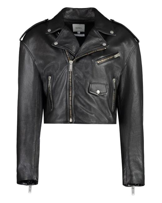 Halfboy Black Cropped Biker Leather Jacket