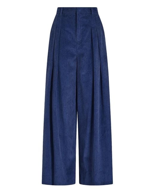 Rosie Assoulin Blue Wide Leg Pleat Trousers