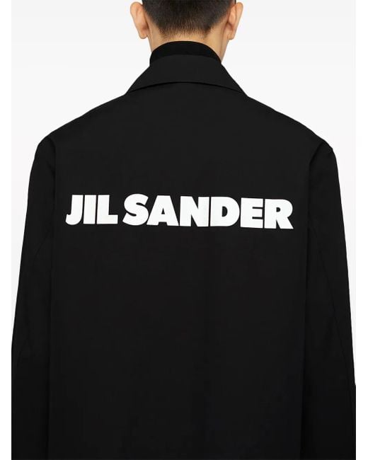 Jil Sander Black Logo-Print Cotton-Poplin Shirt Jacket for men