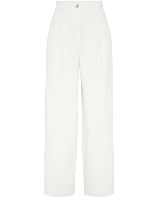Brunello Cucinelli Geplooide Jeans Met Wijde Pijpen in het White