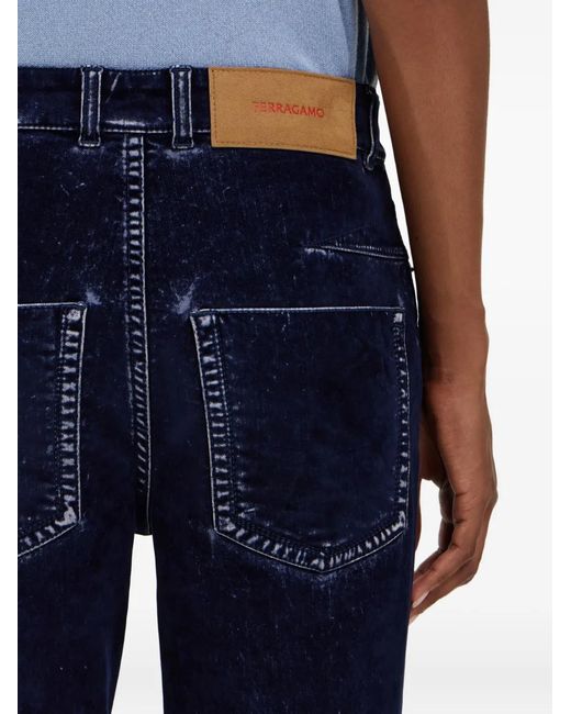 Ferragamo Blue Flocked Five-Pocket Trousers