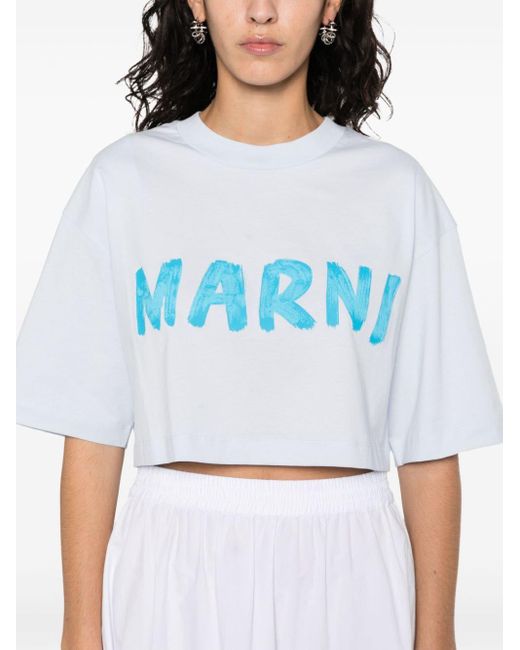 Marni Katoenen T-shirt Met Logoprint in het Blue