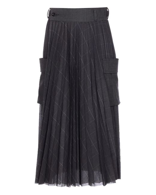 Sacai Blue Check-Pattern Pleated Skirt